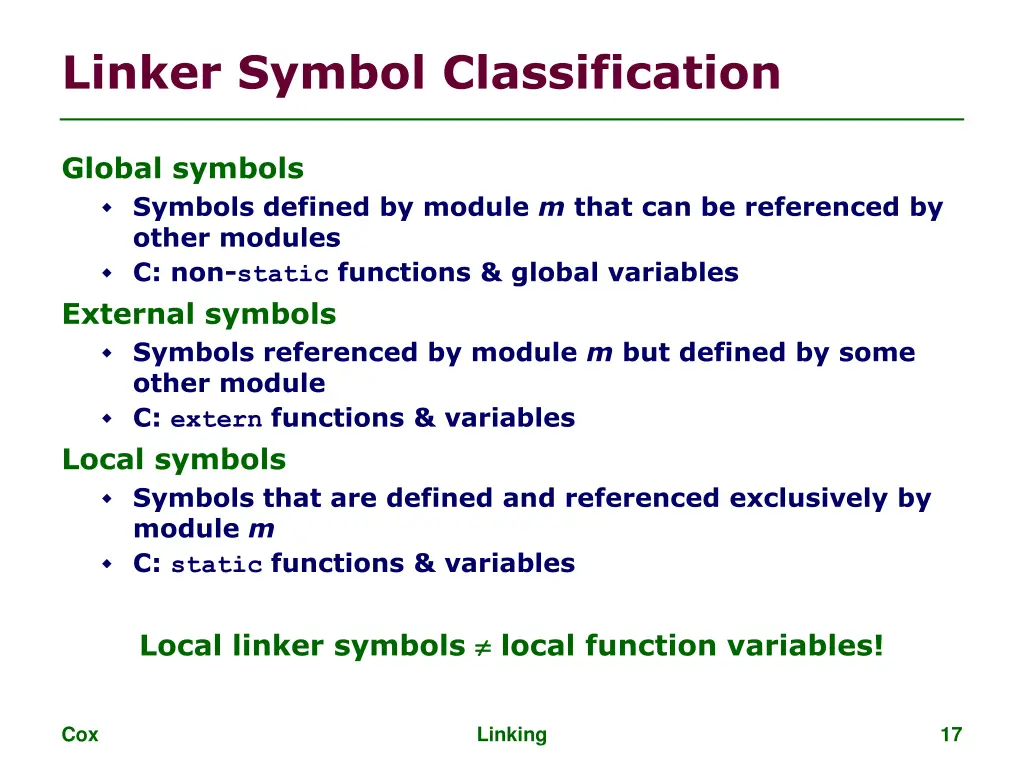 linker symbol classification