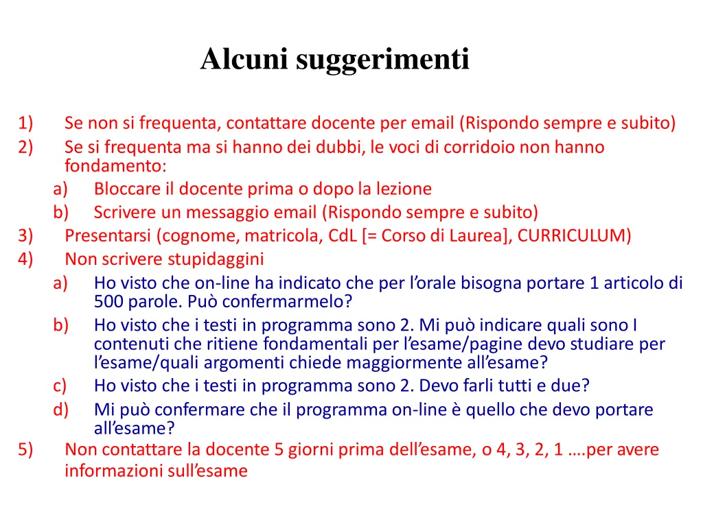 alcuni suggerimenti