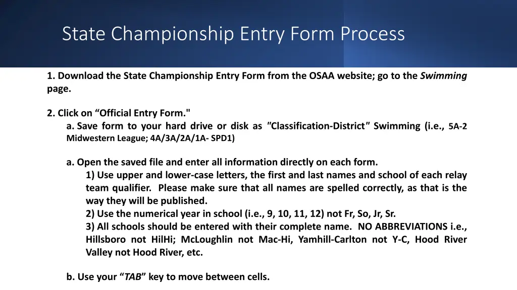 state championship entry form process
