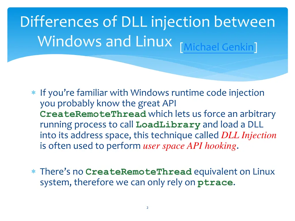 differences of dll injection between windows