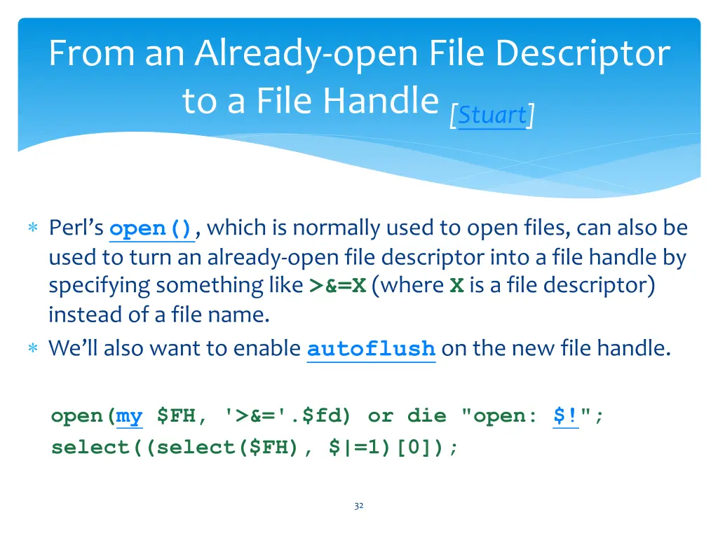 from an already open file descriptor to a file