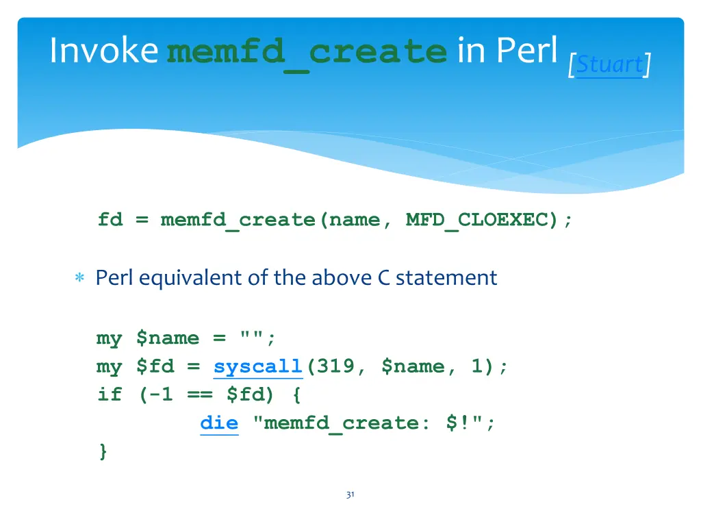 invoke memfd create in perl stuart