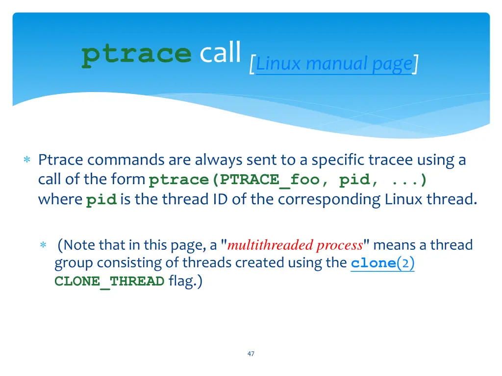 ptrace call linux manual page