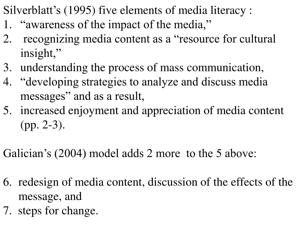 silverblatt s 1995 five elements of media