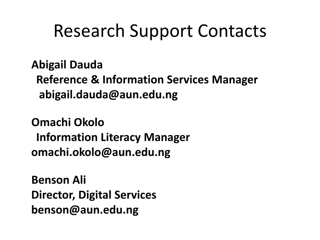 research support contacts