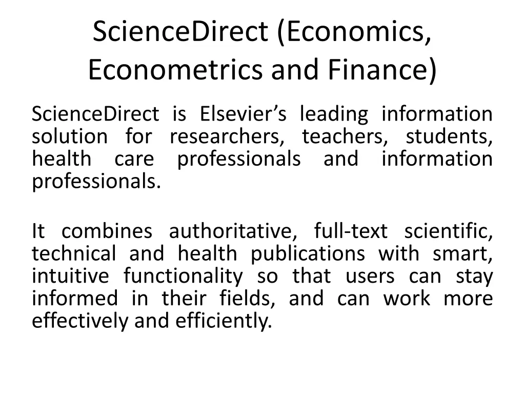 sciencedirect economics econometrics and finance