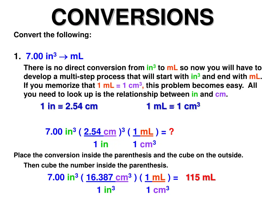 conversions convert the following 1