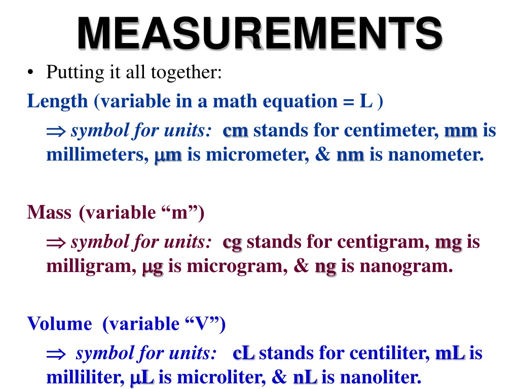 measurements putting it all together length