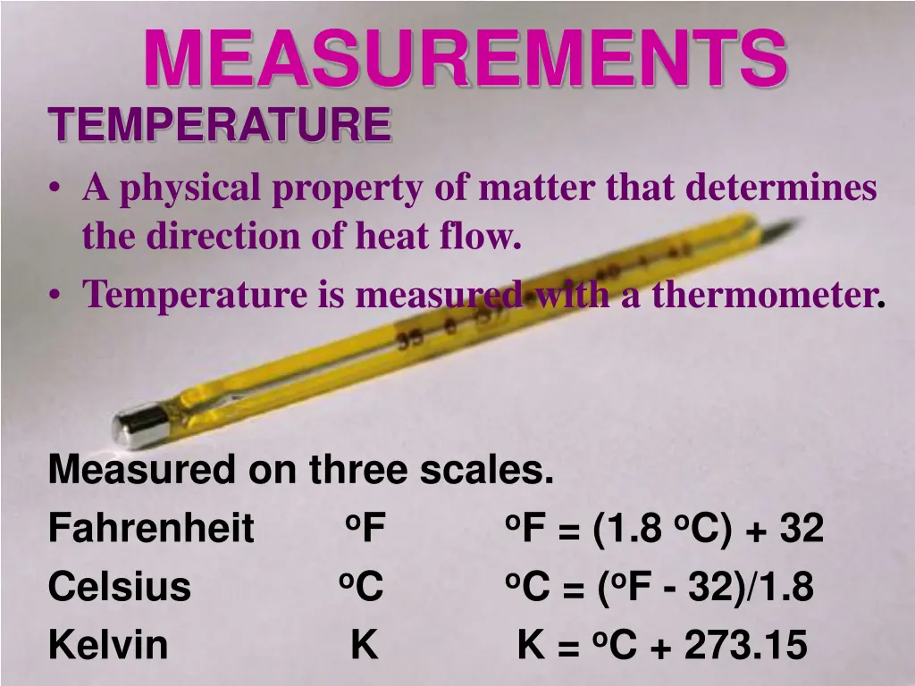 measurements temperature a physical property