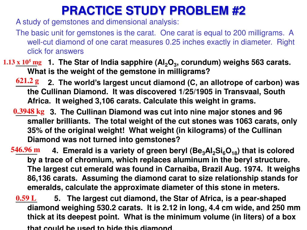 practice study problem 2 a study of gemstones