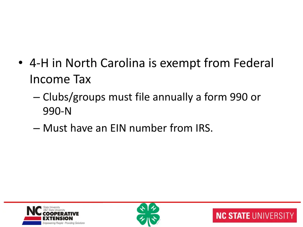 4 h in north carolina is exempt from federal