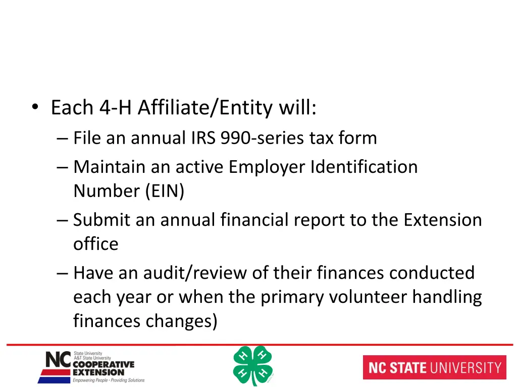 each 4 h affiliate entity will file an annual