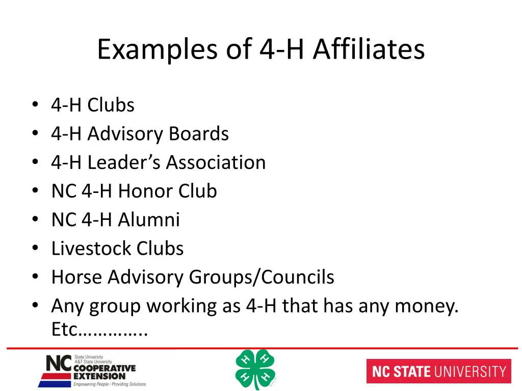 examples of 4 h affiliates