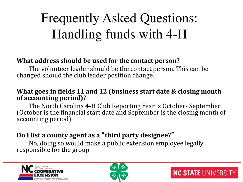 frequently asked questions handling funds with 4 h