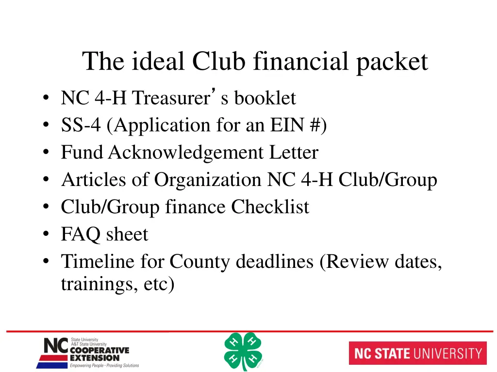 the ideal club financial packet nc 4 h treasurer