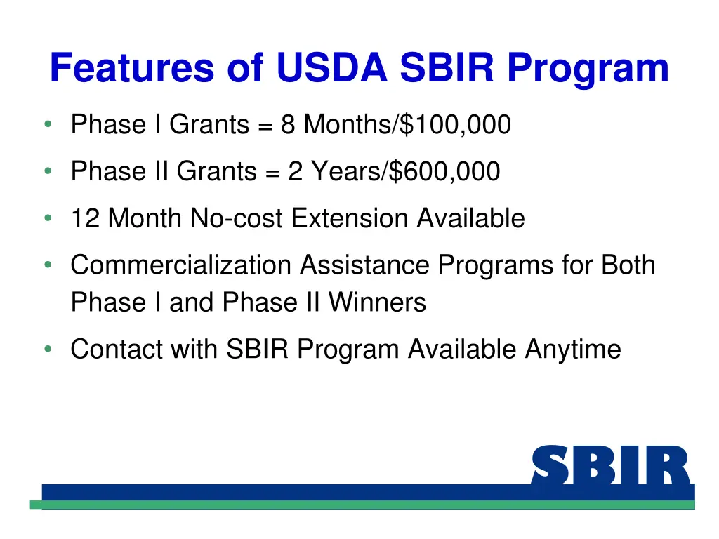 features of usda sbir program 1