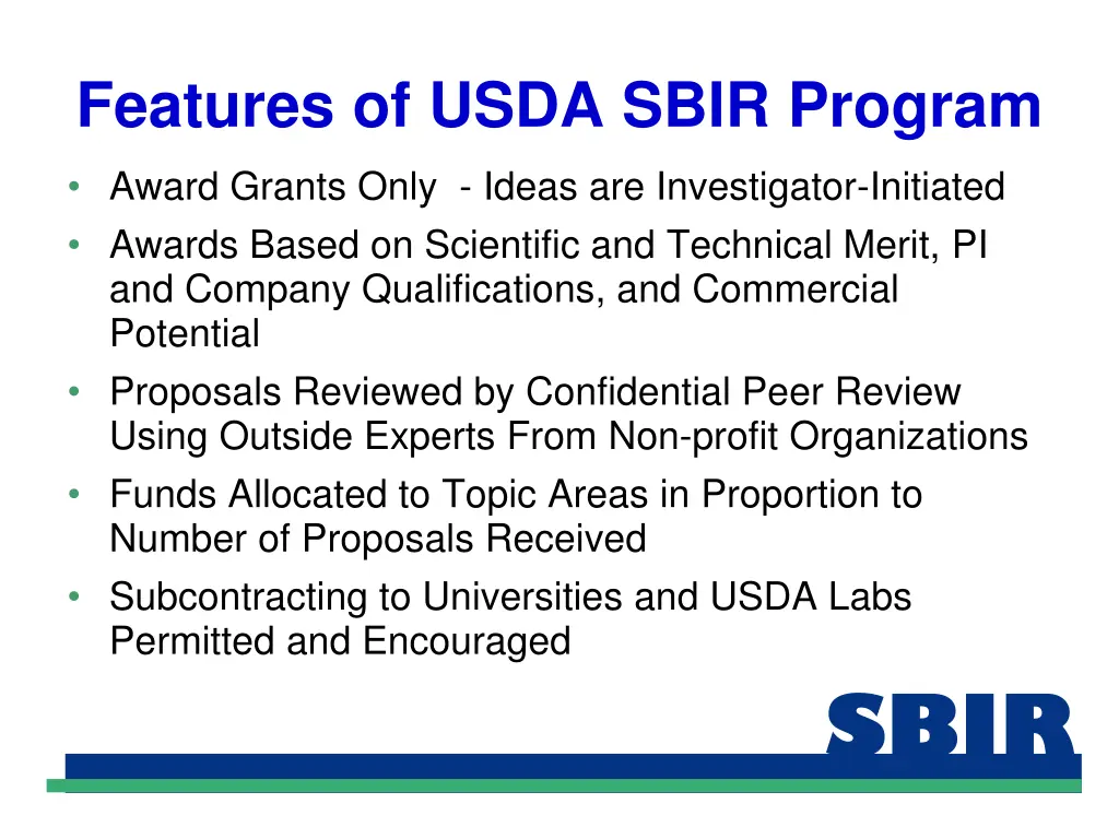 features of usda sbir program