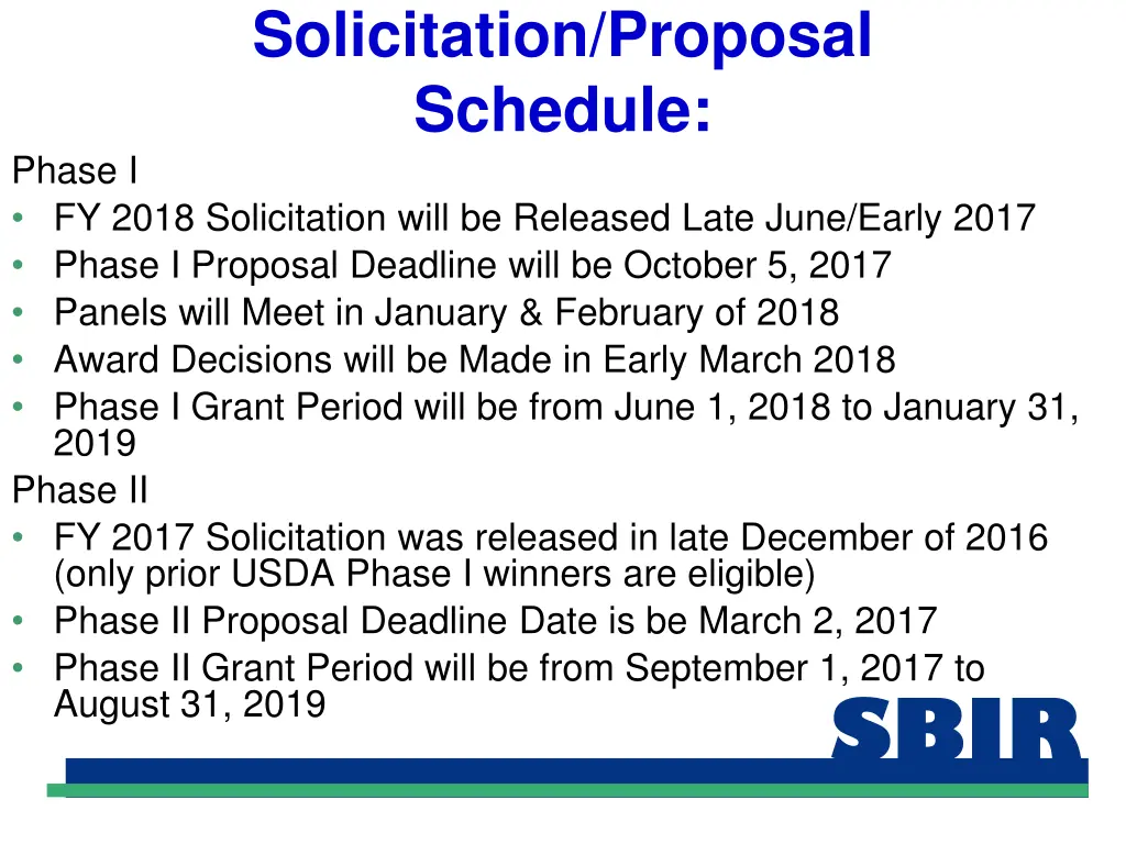 solicitation proposal schedule