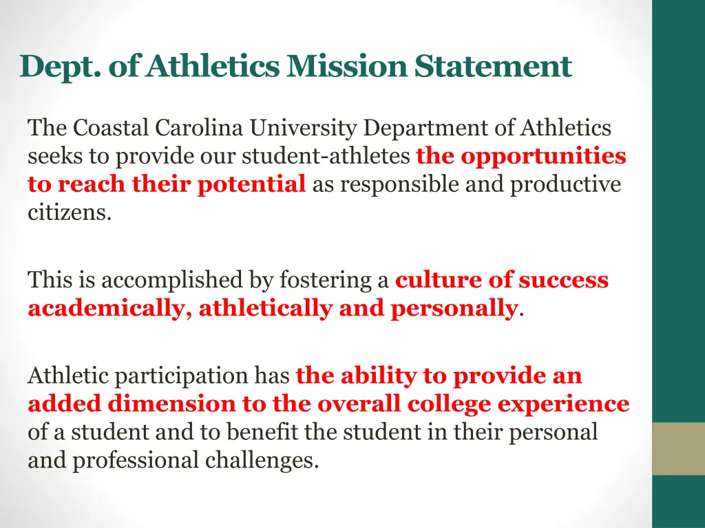 dept of athletics mission statement
