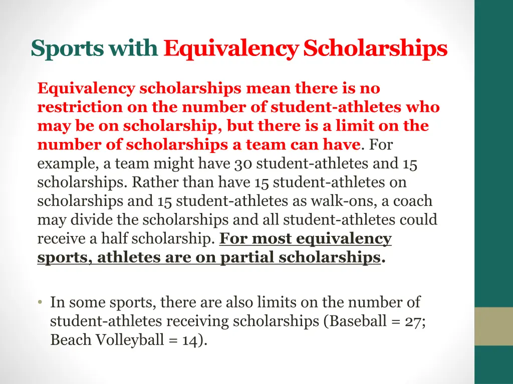 sports with equivalency scholarships