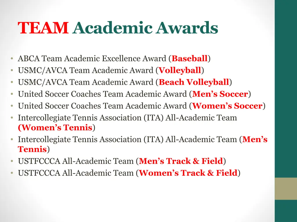 team academic awards