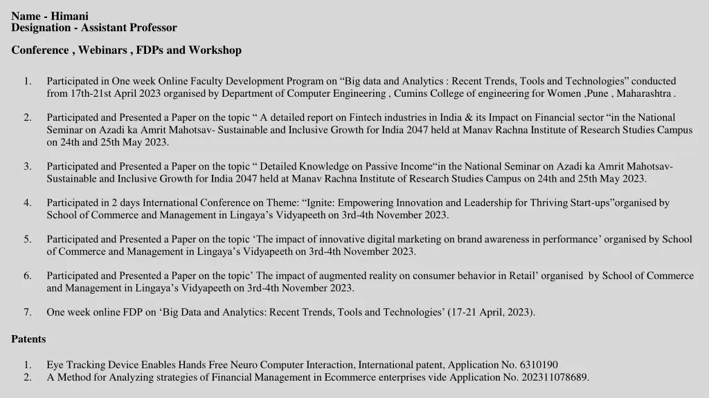 name himani designation assistant professor