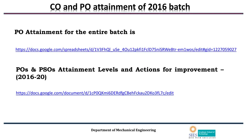 co and po attainment of 2016 batch