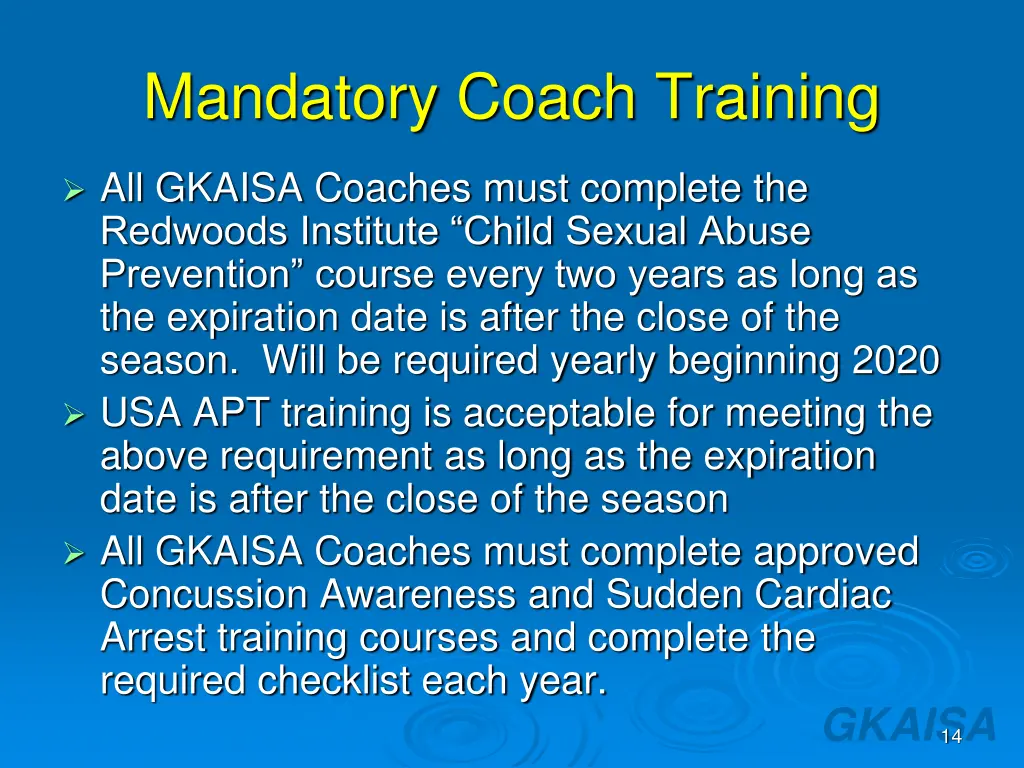 mandatory coach training