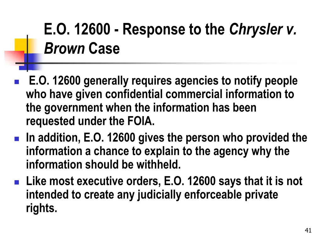 e o 12600 response to the chrysler v brown case