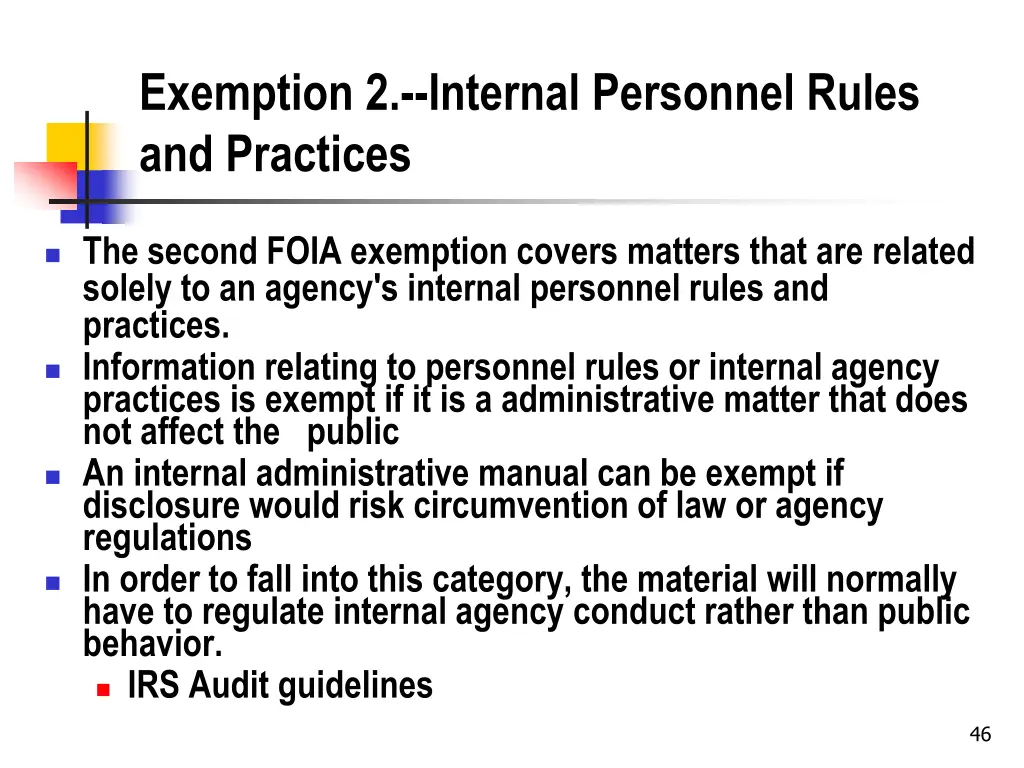 exemption 2 internal personnel rules and practices