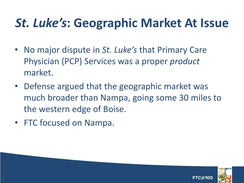 st luke s geographic market at issue