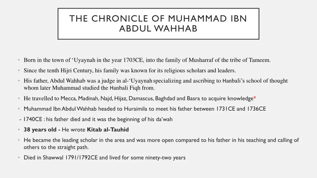 the chronicle of muhammad ibn abdul wahhab