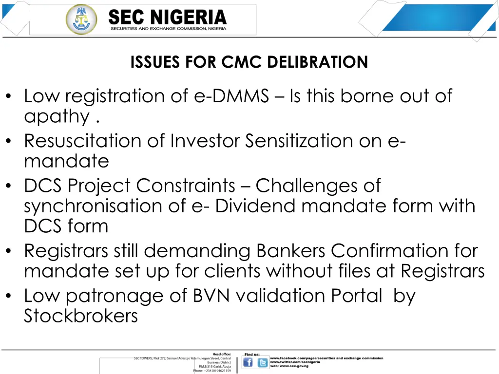 issues for cmc delibration