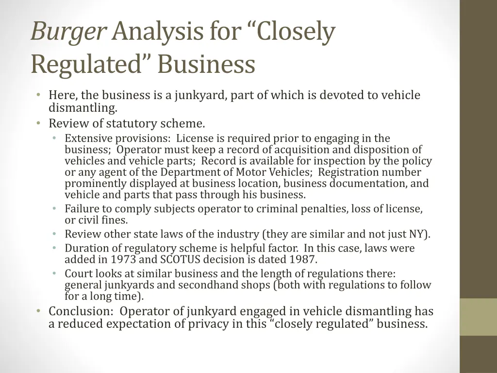 burger analysis for closely regulated business