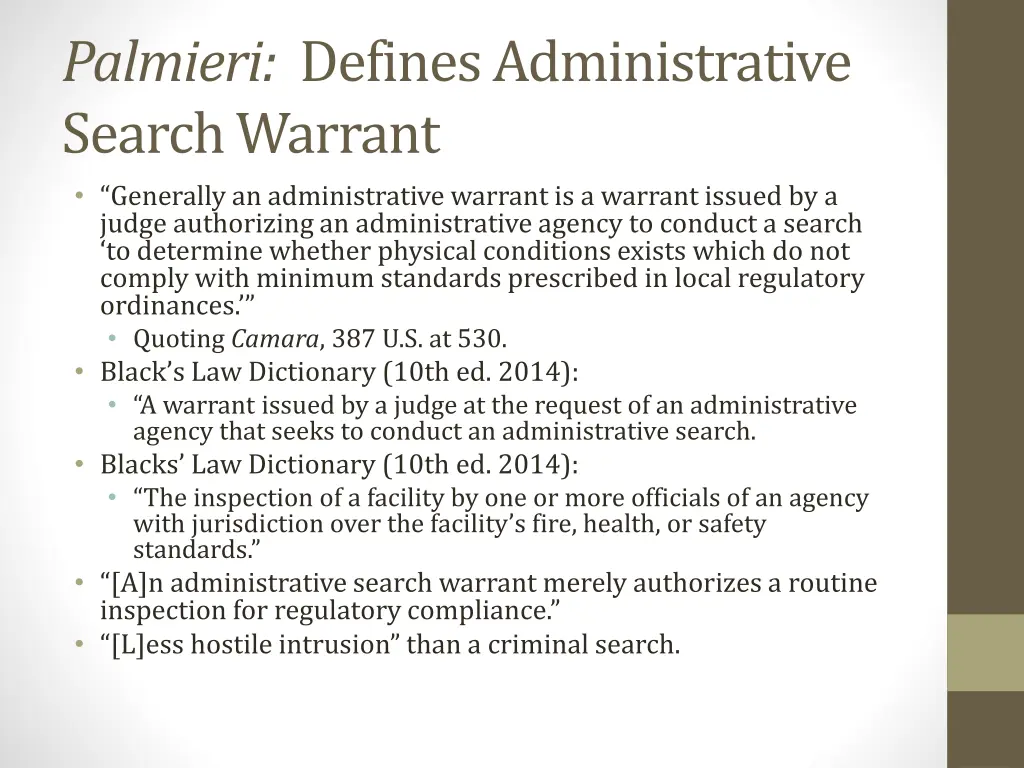 palmieri defines administrative search warrant