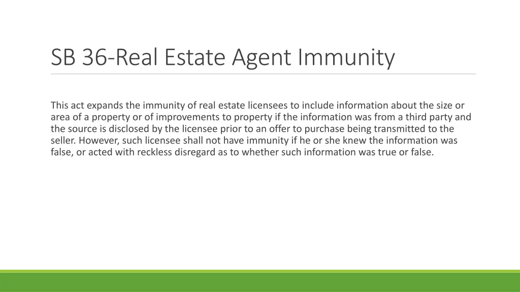 sb 36 real estate agent immunity