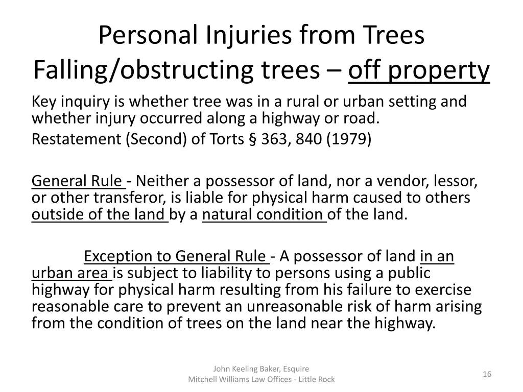 personal injuries from trees falling obstructing 3