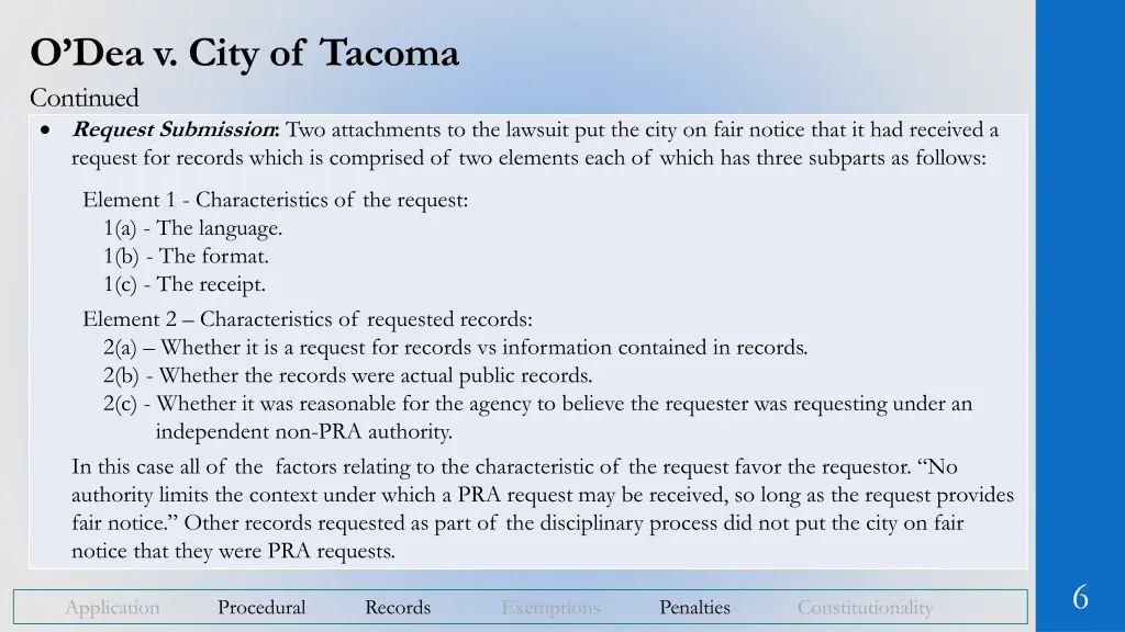 o dea v city of tacoma continued request