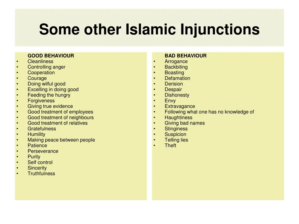 some other islamic injunctions