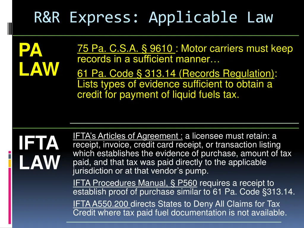 r r express applicable law