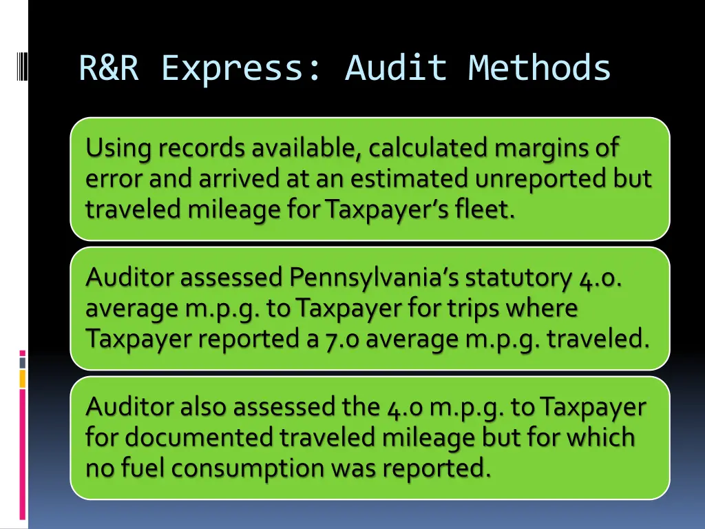 r r express audit methods