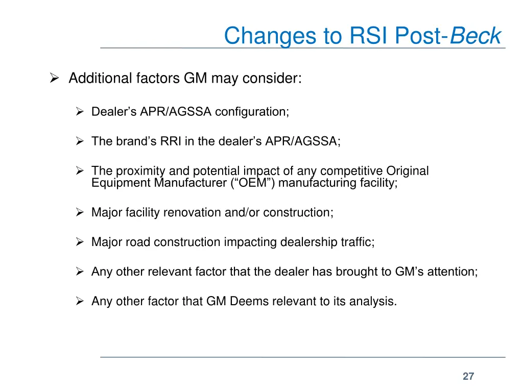 changes to rsi post beck 1