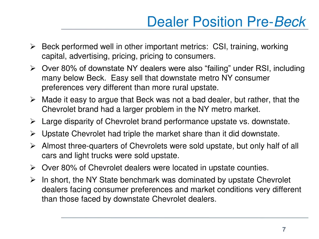 dealer position pre beck