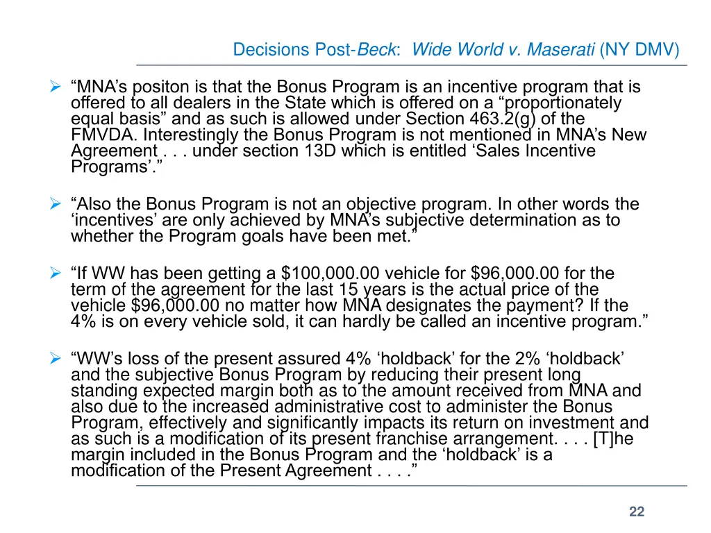 decisions post beck wide world v maserati ny dmv