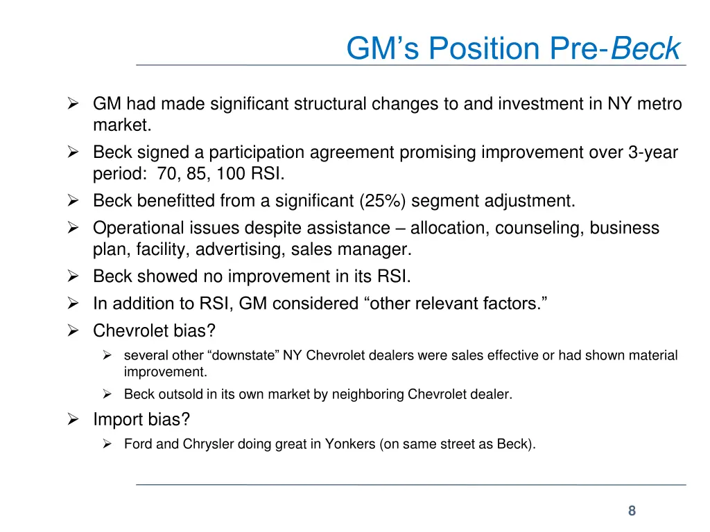 gm s position pre beck