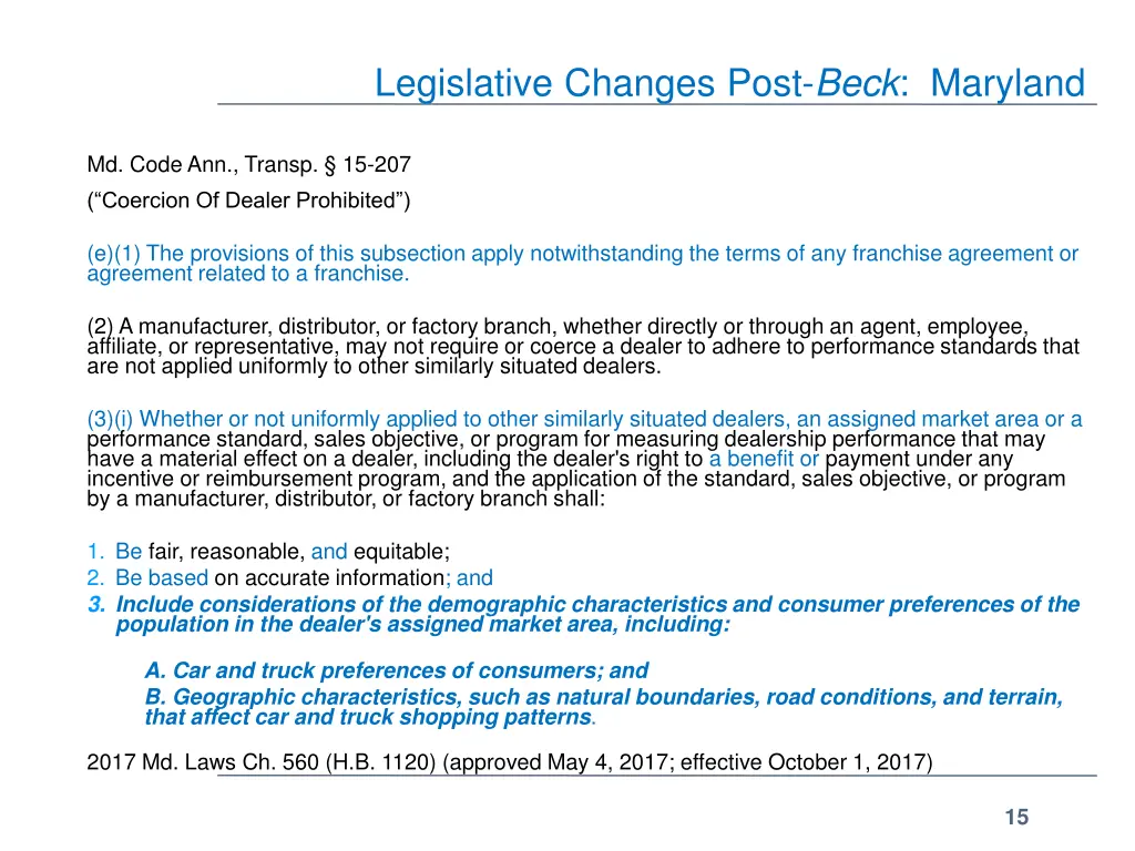 legislative changes post beck maryland