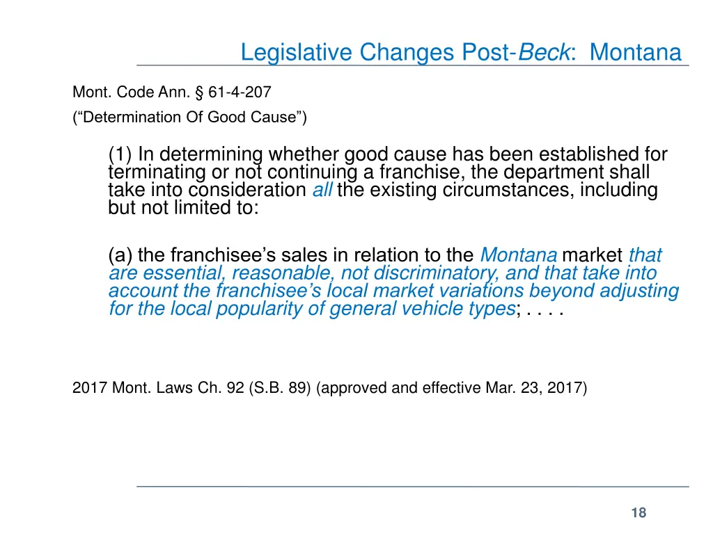 legislative changes post beck montana