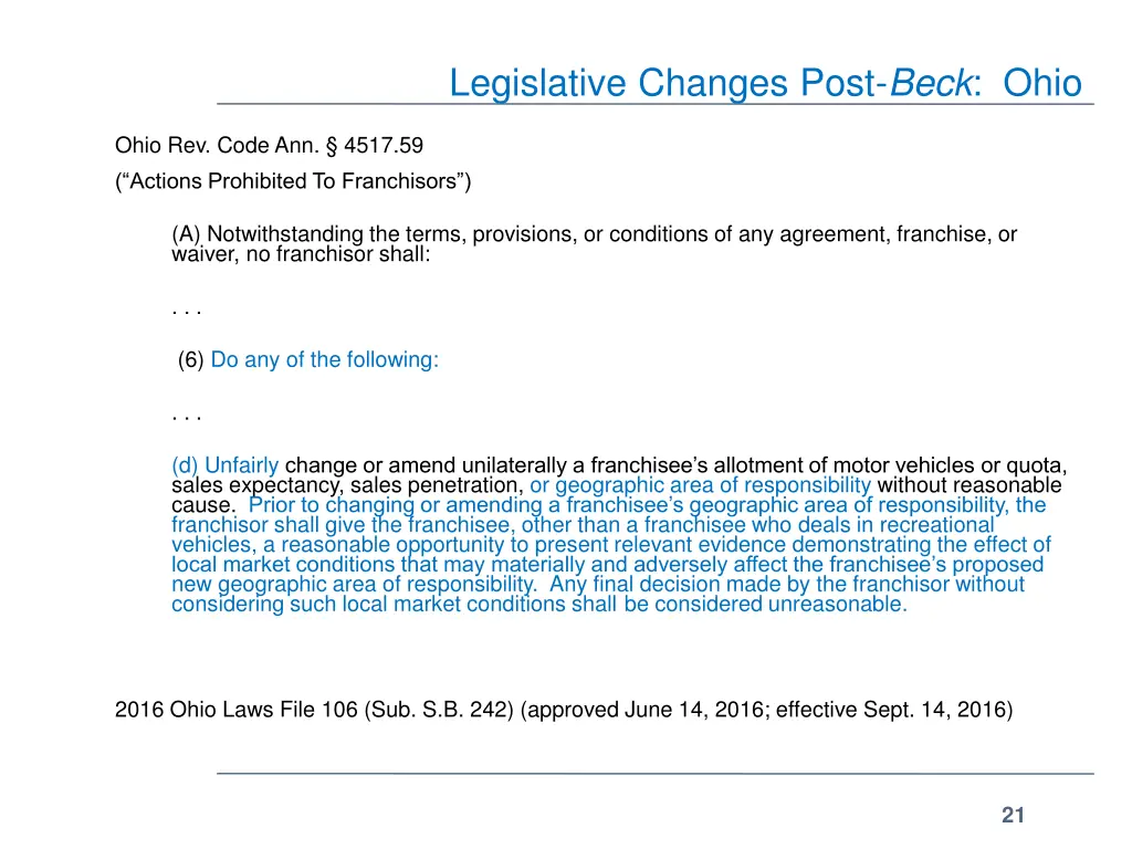 legislative changes post beck ohio 2