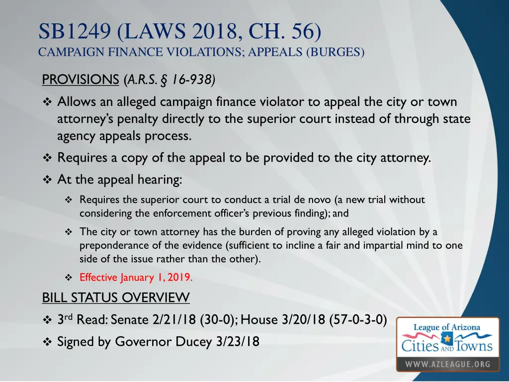 sb1249 laws 2018 ch 56 campaign finance