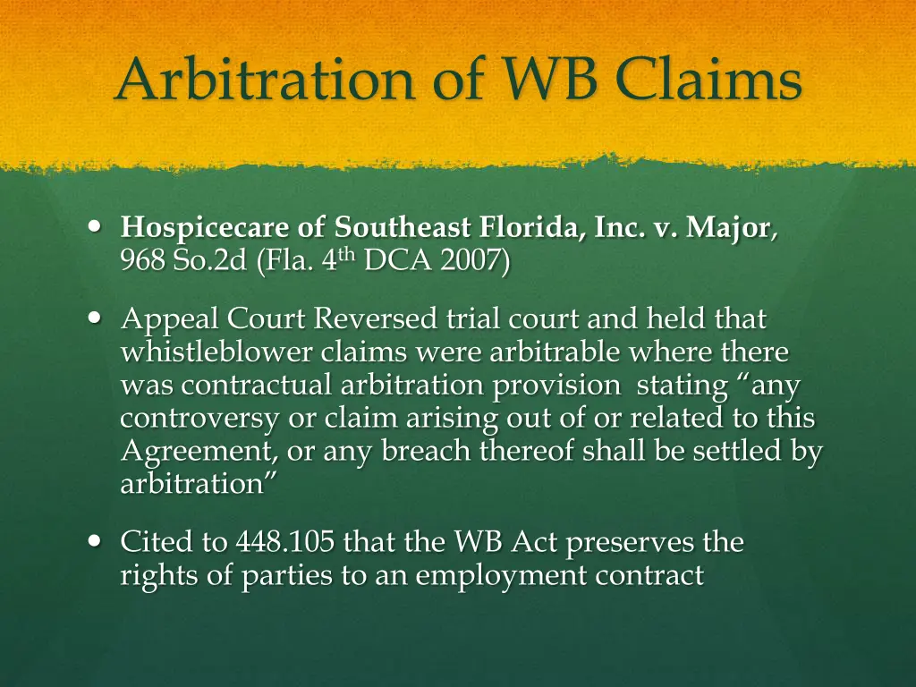 arbitration of wb claims